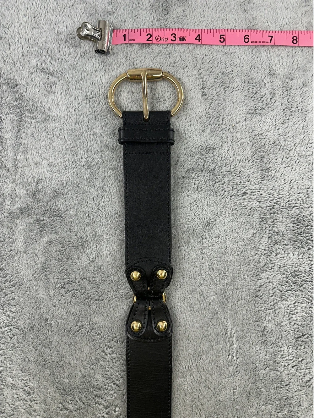 Black Genuine Leather Wide Belt with Gold Hardware